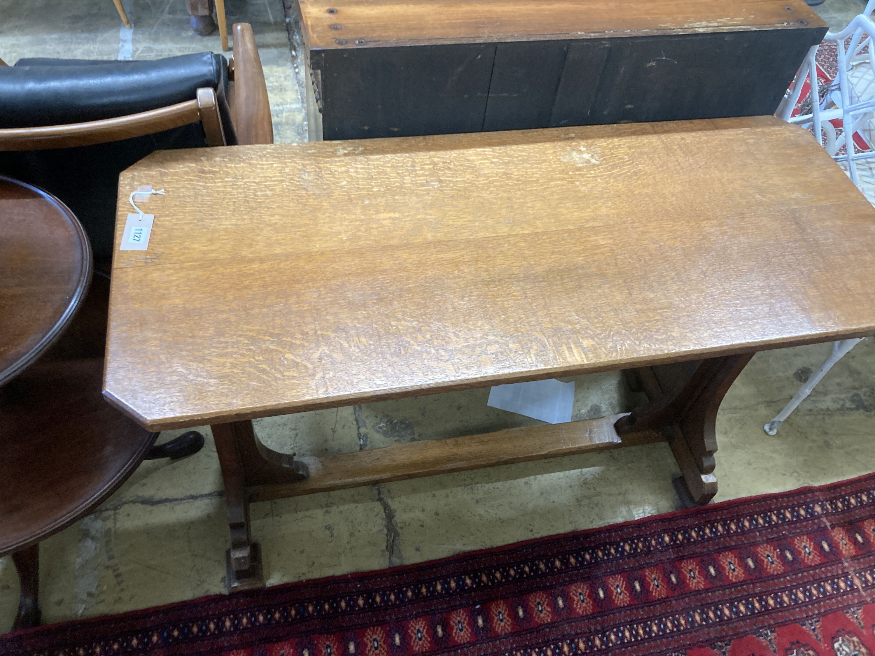 A Victorian rectangular oak side table, width 122cm, depth 51cm, height 76cm